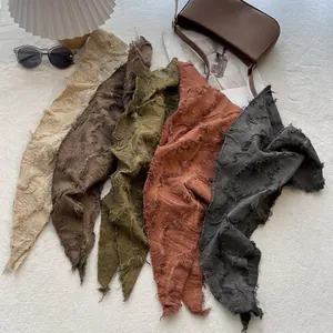 Vintage Hand Tie Dye Cotton Linen Triangle Scarf Distressed Frayed Edge Neck Scarf Bohemian Small Shawl For Women Daily Wrap