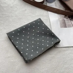 Chic dark grey cotton polka dot square scarf with white dots for hair and neck styling