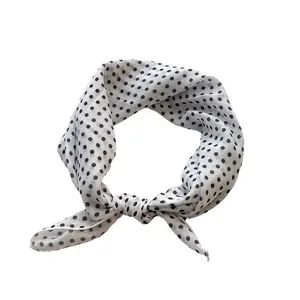 Foulard rétro en coton à pois noir et blanc pour femme accessoire cheveux et cou
