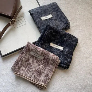 Floral cotton linen square scarves in vintage prints for women, headbands or neck scarves