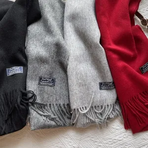 Classic 100% pure wool fringed scarves in black, grey, and red for men and women