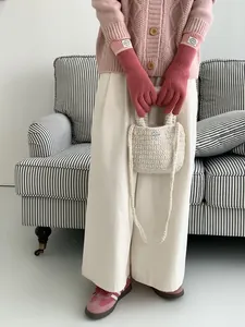 Winter thermal touch screen knitted gloves and matching handmade bag for women