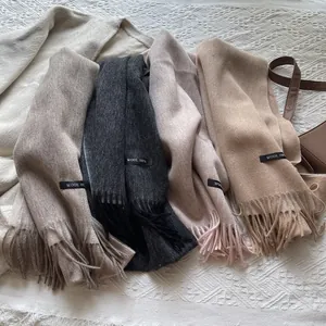 100% Wool Scarf For Women Men Minimalist Tassel Winter Warm Long Scarf Color Block Soft Woolen Shawl Wrap Neck Warmer