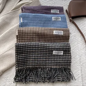 Classic wool houndstooth scarf for women with fringe details in multiple colors