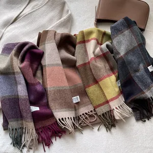 Klassischer Schal im Britischen Stil für Damen Dickes Warmes Wolle Kaschmir Gefühl Winter Herbst Fransen Langer Schal