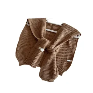 Brown waffle knit shawl for women, stylish decorative knit wrap for spring and autumn