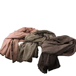 Chic cotton linen leopard print scarf shawl for women in pink, green and brown colors