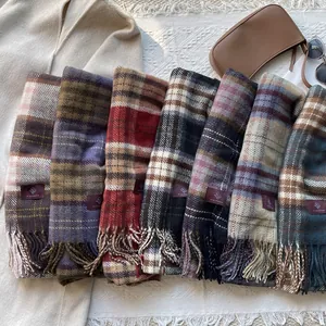 Classic vintage plaid scarves with tassels in various colors for autumn and winter warmth