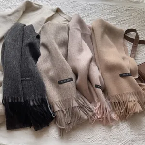 Classic 100% wool fringed scarves in grey, beige, pink and camel for men and women
