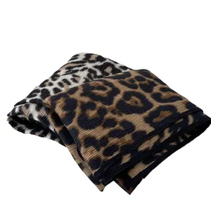 Thick leopard print knitted scarves in grey and brown for women's winter fashion