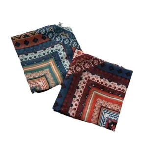 Retro Baumwoll-Vierecktuch 58cm mit geometrischem Druck und Ethno-Boho-Mustern