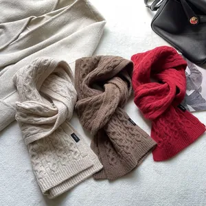Classic 100% wool cable knit scarves in beige, brown and red colors for cold winter