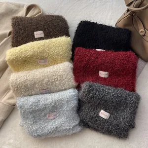 Chunky wool blend scarf in cream yellow and multiple colors for winter warmth