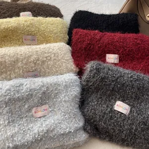 Soft cream yellow knit scarf with colorful options and brand label for autumn winter