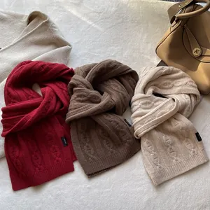Thick 100% pure wool cable knit scarf in burgundy, brown and beige colors with tags