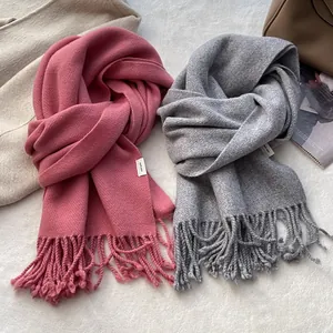 100% Wool Winter Scarf For Women Thick Warm Solid Color Tassel Scarf Soft Woven Neck Warmer Luxury Pashmina Shawl For Unisex