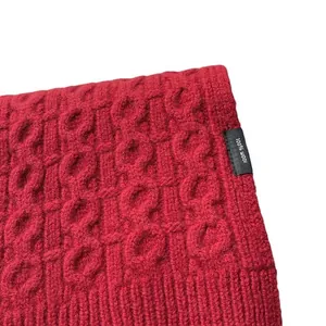 Solid red 100% Australian wool knitted scarf featuring classic cable knit texture