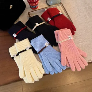 Gants en Tricot d'Hiver pour Femmes Épais Chauds en Acrylique Nervurés Gants Tactiles Mitaines Multicolores pour Temps Froid
