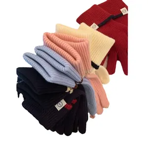 Gants en tricot de cachemire pour femmes d'hiver tactiles avec poignets côtelés et couleurs