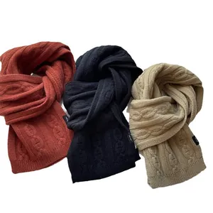 Thick 100% pure wool knitted scarves with cable patterns in multiple colors
