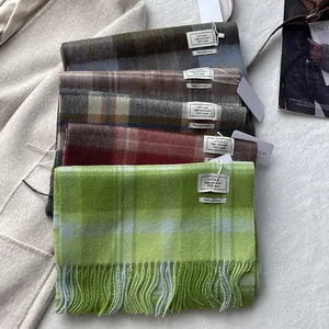 Classic 100% Australian wool plaid scarf with tassel trim for winter, versatile large shawl