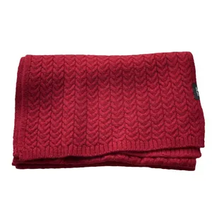 Sciarpa classica a trecce rosso scuro in 100% lana da donna, spessa e calda
