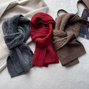Thick knit 100% merino wool scarves in grey, red, and brown for winter warmth