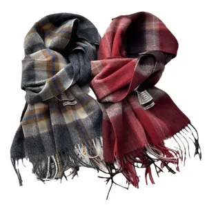 Classic 100% wool Australian checkered scarves with elegant tassels in various colors
