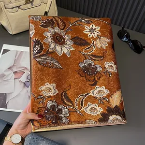 Floral cotton linen touch scarf with peony print and fringed edges for autumn winter fashion
