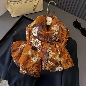 Vintage Peony Floral Print Scarf Women Elegant Botanical Shawl Soft Satin Texture Lightweight Long Wrap Fashion Accessories