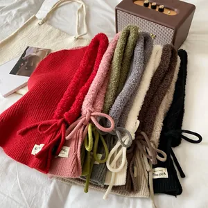 Winter Balaclava hooded knit scarf in multiple colors with warm teddy fleece lining