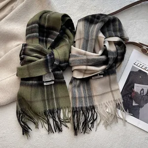 Classic oversized Australian wool checkered scarves in green-black and beige-grey colors