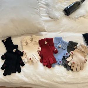 Cozy Korean knitted flip top gloves in six colors with heart embroidery for winter