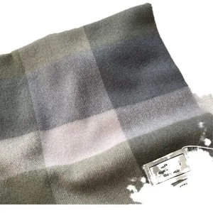 Classic 100% pure wool plaid scarf with soft fringe and warm multi-color grid pattern