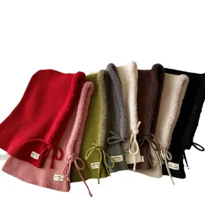 Winter Balaclava knit hat and neck warmer set in multiple colors with fuzzy trim