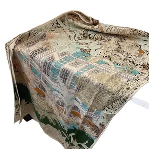 Elegant rainforest silk wool scarf featuring tropical palms and architectural prints