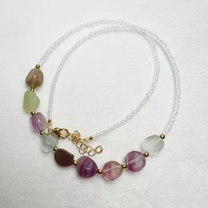 Collana di Perline in Spinello Bianco e Cristallo Naturale Grezzo per Donna Elegante Gioielleria Artigianale Placcata Oro