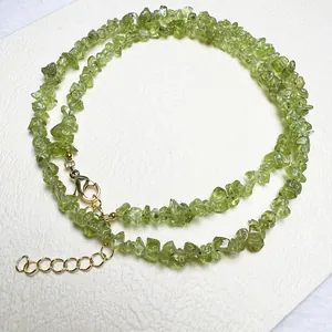Collier de perles en péridot et apatite naturelle avec fermoir doré ajustable de 40cm