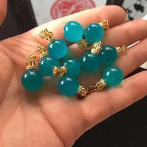 Blue amazonite ball pendant with crown setting and micro-paved sparkling crystals