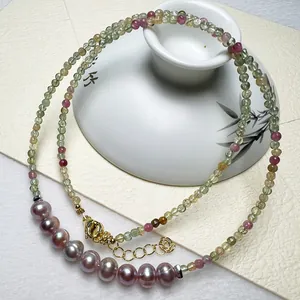 Collier En Perles D'eau Douce Et Tourmaline Couleur Bonbon Naturelle Pour Femmes Bijoux Élégants Faits À La Main