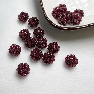 Pendentif boule de perles tissées rouge grenade fait main pour collier en cristal femme