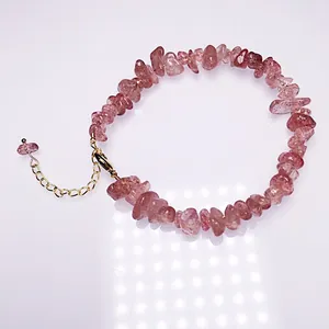 Natural Strawberry Crystal Garnet Amethyst Rose Quartz Lapis Lazuli Irregular Stone Chip Bracelet For Women 14K Gold Filled Accessories Jewelry Gift