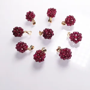 Pendentif Sphère Tissée en Grenat Naturel Fait Main Forme de Baie Pierre Précieuse Bijoux Femme Rouge Rose Rouge Vin Élégant