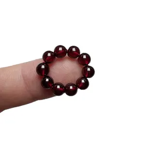 Anello di perle in granato naturale rosso scuro con dieci pietre rotonde lucide