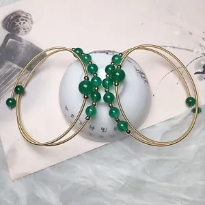Double layered green agate beaded bracelet with 14K gold filled wire craft for women