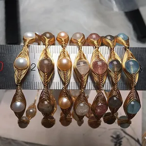 Detailed measurement of handmade wire-wrapped gemstone bracelets with pearls and crystals
