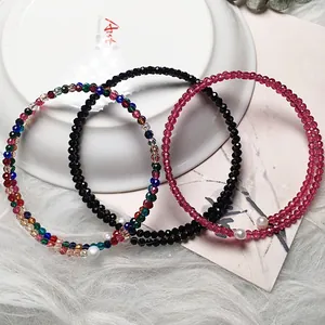 Macro shot of double-layer spinel beaded bracelets with pearl accents and faceted crystals