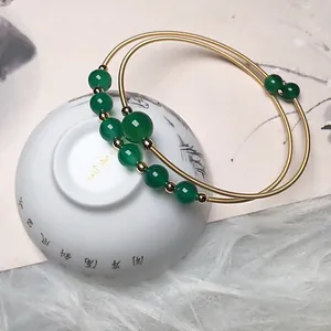 Handmade 14K gold filled wire wrapped bracelet with green agate beads for women