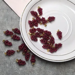 Natural Garnet Grape Pendant Handmade Woven DIY Jewelry Accessory 14K Gold Filled Buckle Wine Red Small Grape Pendant Only
