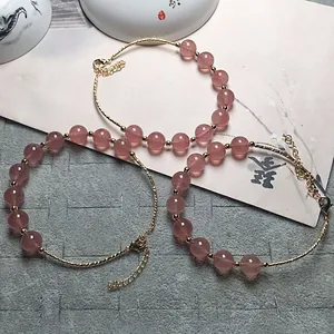 Natural Strawberry Quartz Pink Beads Bracelet 14K Gold Filled Accessories Adjustable Clasp Elegant Jewelry For Women Gift